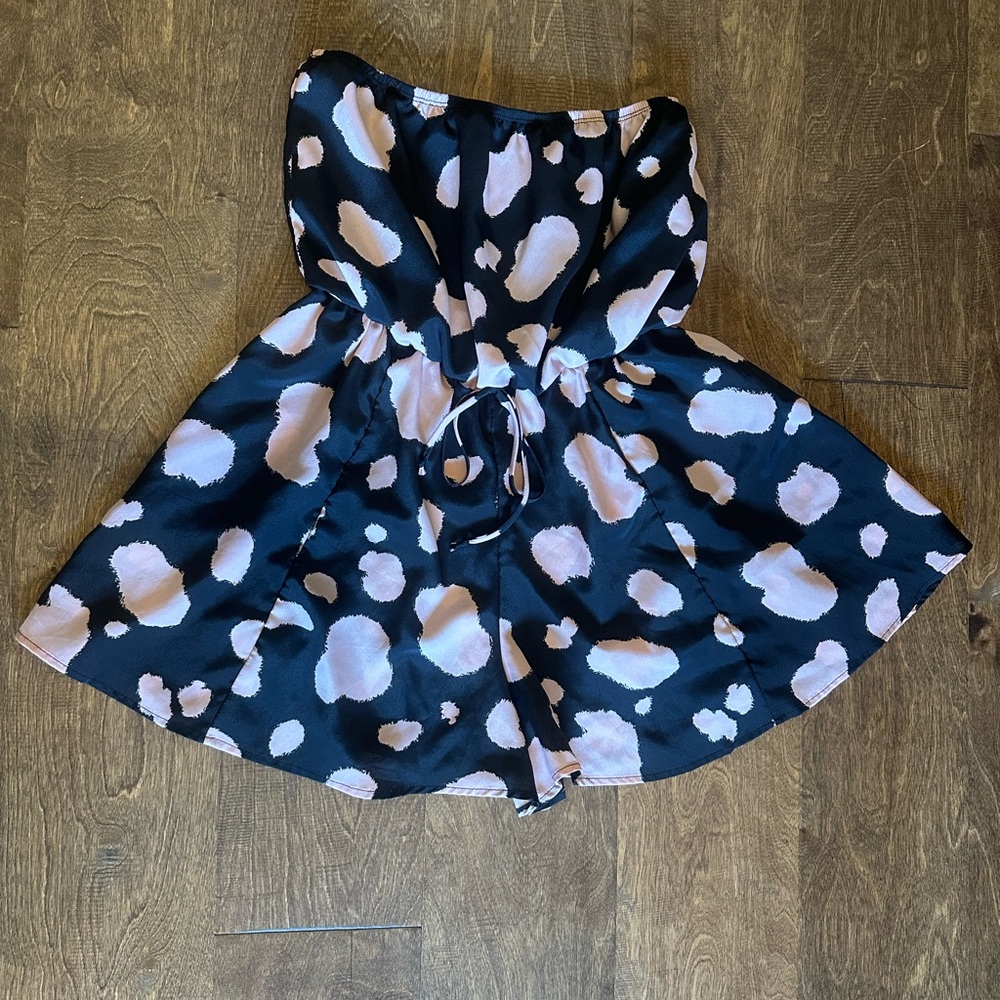 Black and Pink Polka Dot Strapless Dress